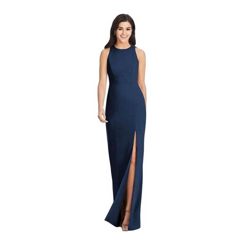 Nwt Dessy Collection Diamond Cutout Back Trumpet Gown Midnight Navy Sz 6